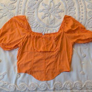 Find Me Plus 3X orange puff sleeve, faux corset, crop top blouse EUC